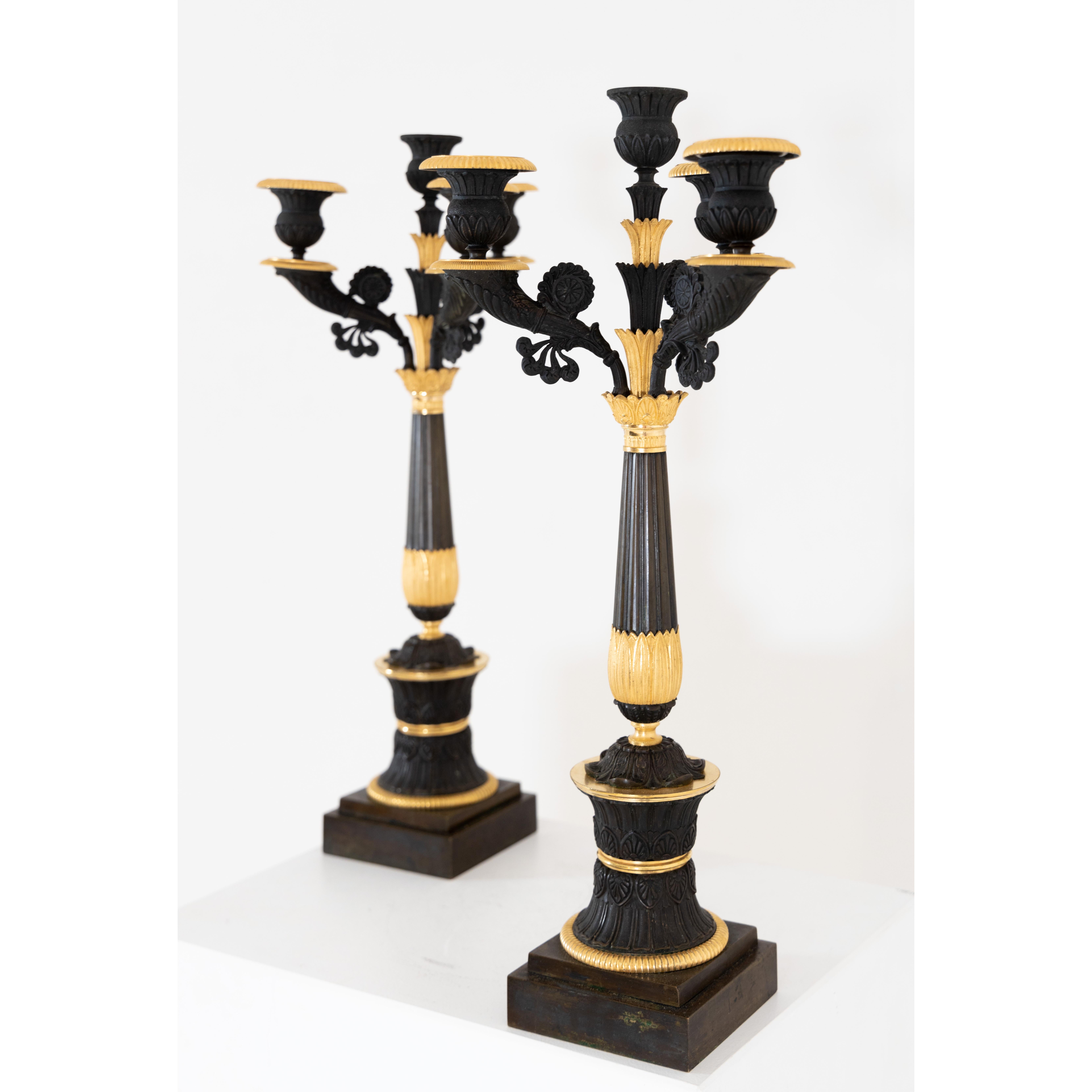 French Pair of Bronze Charles X Girandoles, France, circa 1830