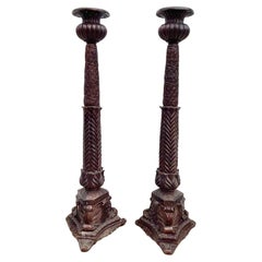 Pareja de Portavelas de Pie Estilo Charles X de Bronce