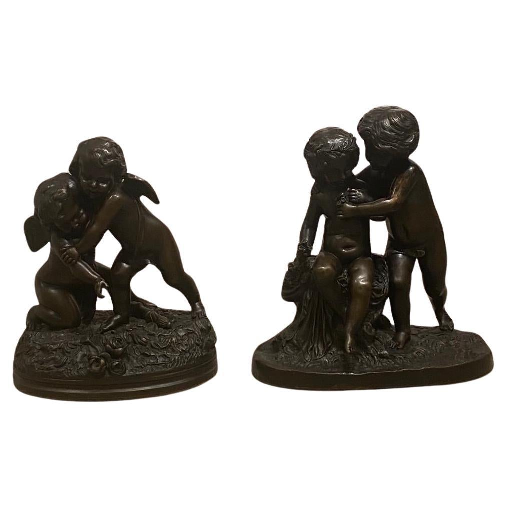 Late 19th Century Pair of Bronze Cherub Groups by Charles Cumberworth (English/ French 1812-1862) For Sale