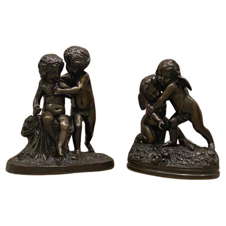 Pair of Bronze Cherub Groups by Charles Cumberworth (English/ French 1812-1862) For Sale