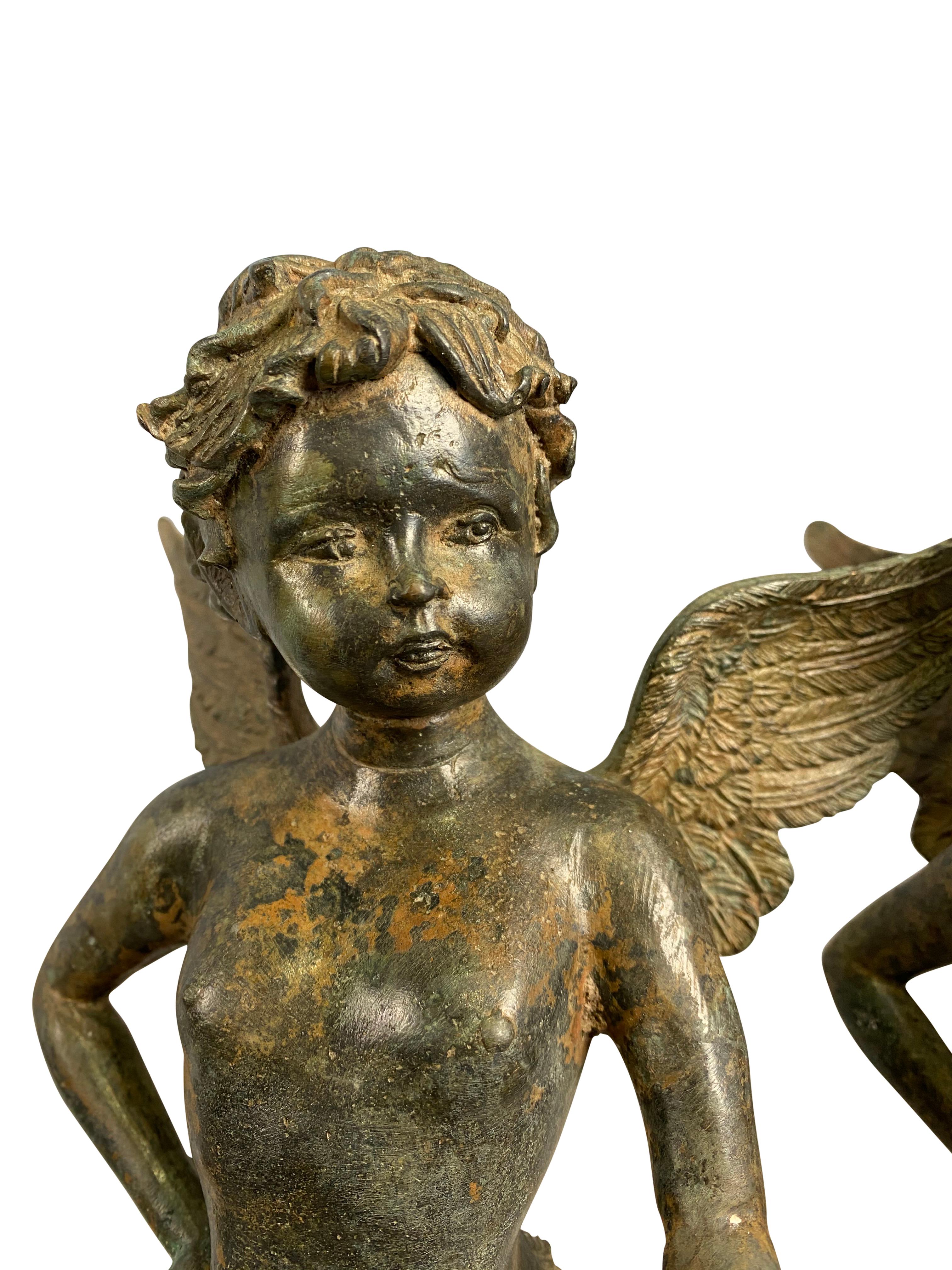 French Pair of Bronze Cherubs, 20th Century For Sale