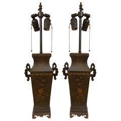 Paire de lampes chinoises en bronze