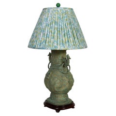 Pair of Bronze Chinoiserie Lamps With Dragon Handles and Rosewood Base
