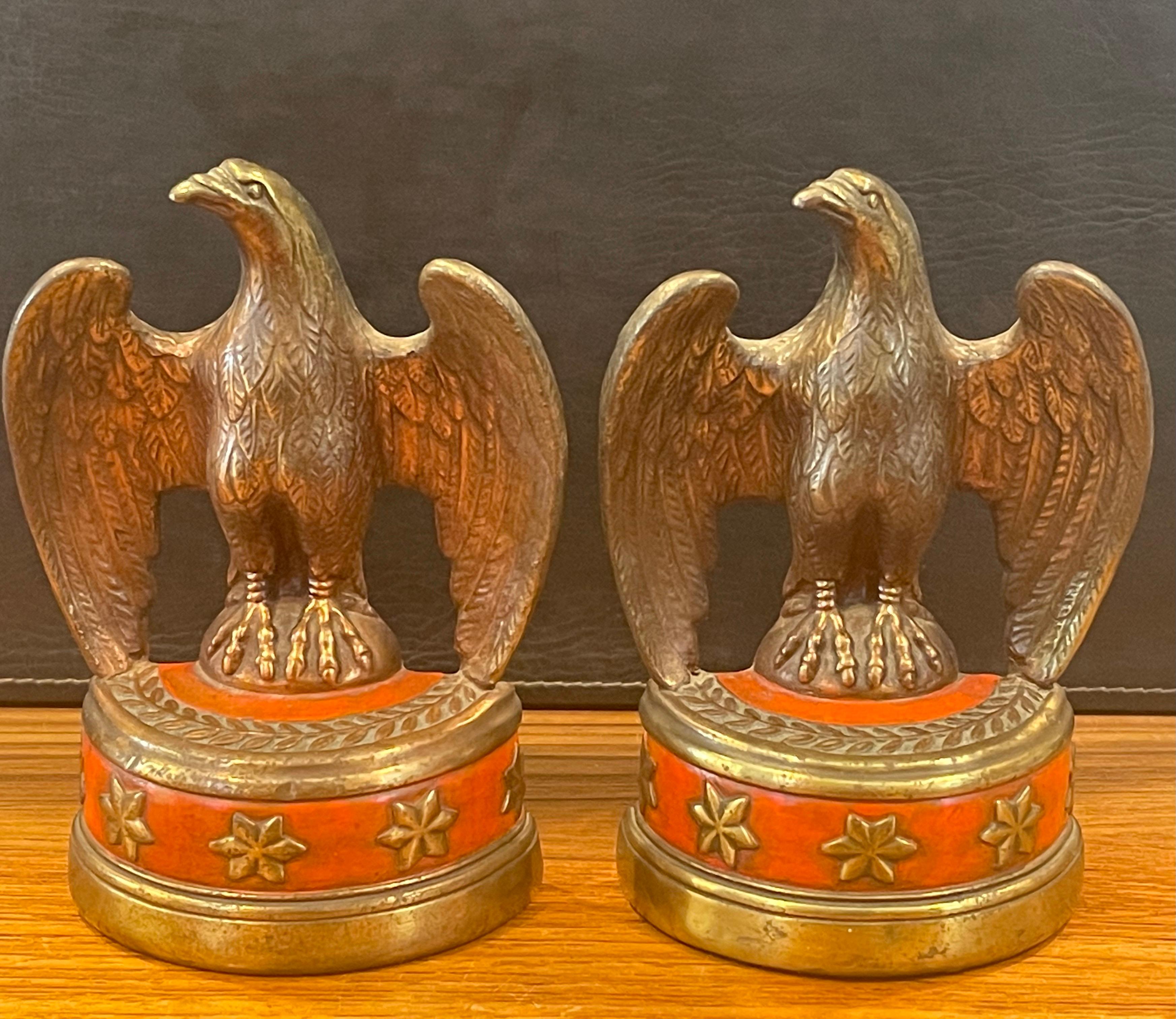 Hand-Carved Pair of Bronze Clad American Eagle 'John Kennedy JFK' Bookends