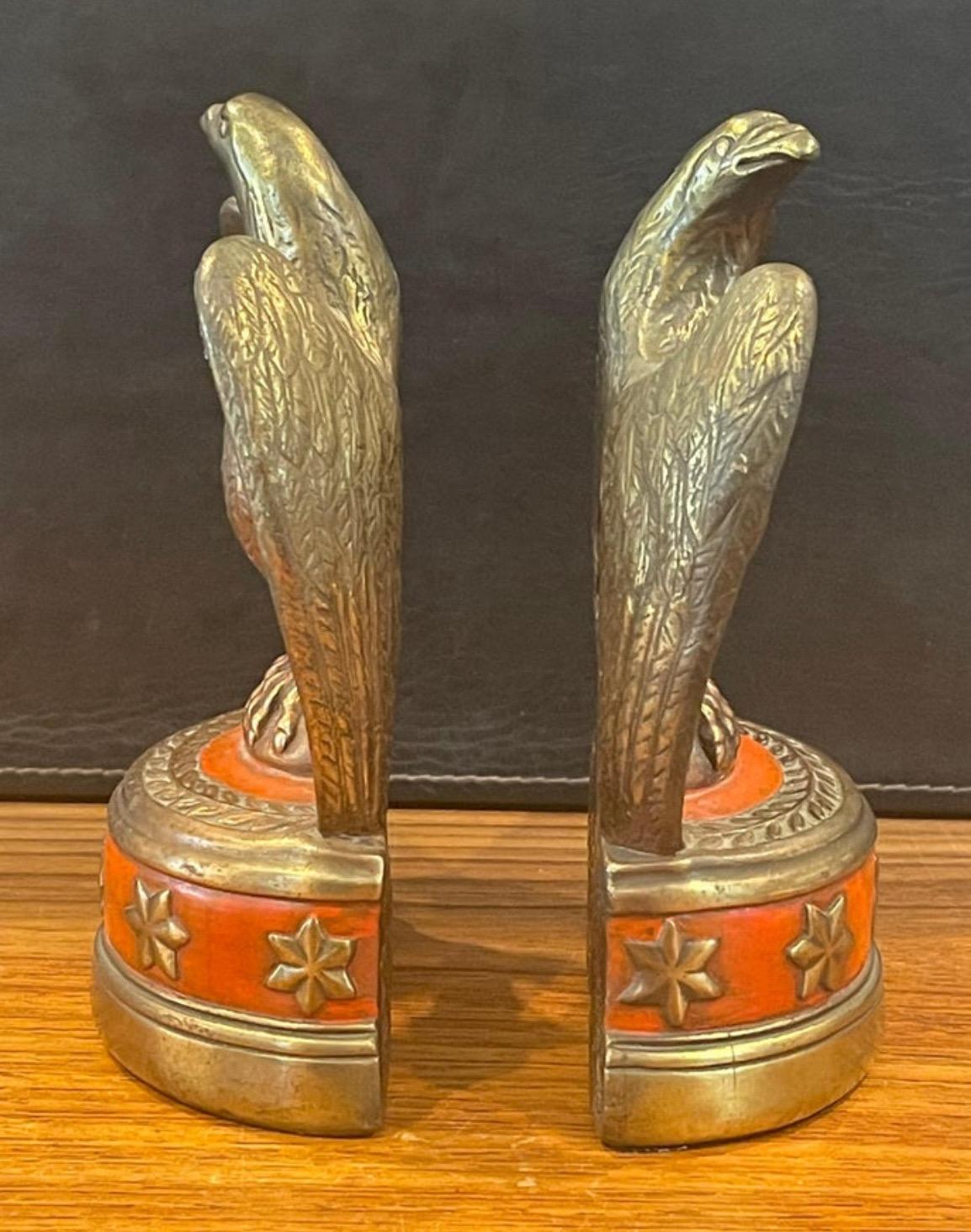 Pair of Bronze Clad American Eagle 'John Kennedy JFK' Bookends In Good Condition For Sale In San Diego, CA