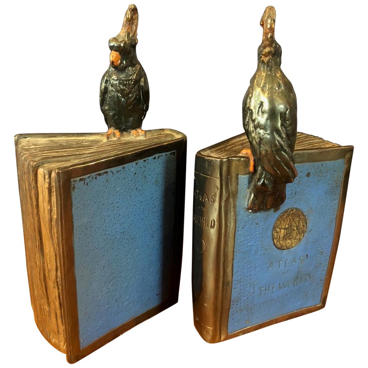 Pair of Bronze Clad "Atlas of the World" Bookends by Pompeian Bronze Co.