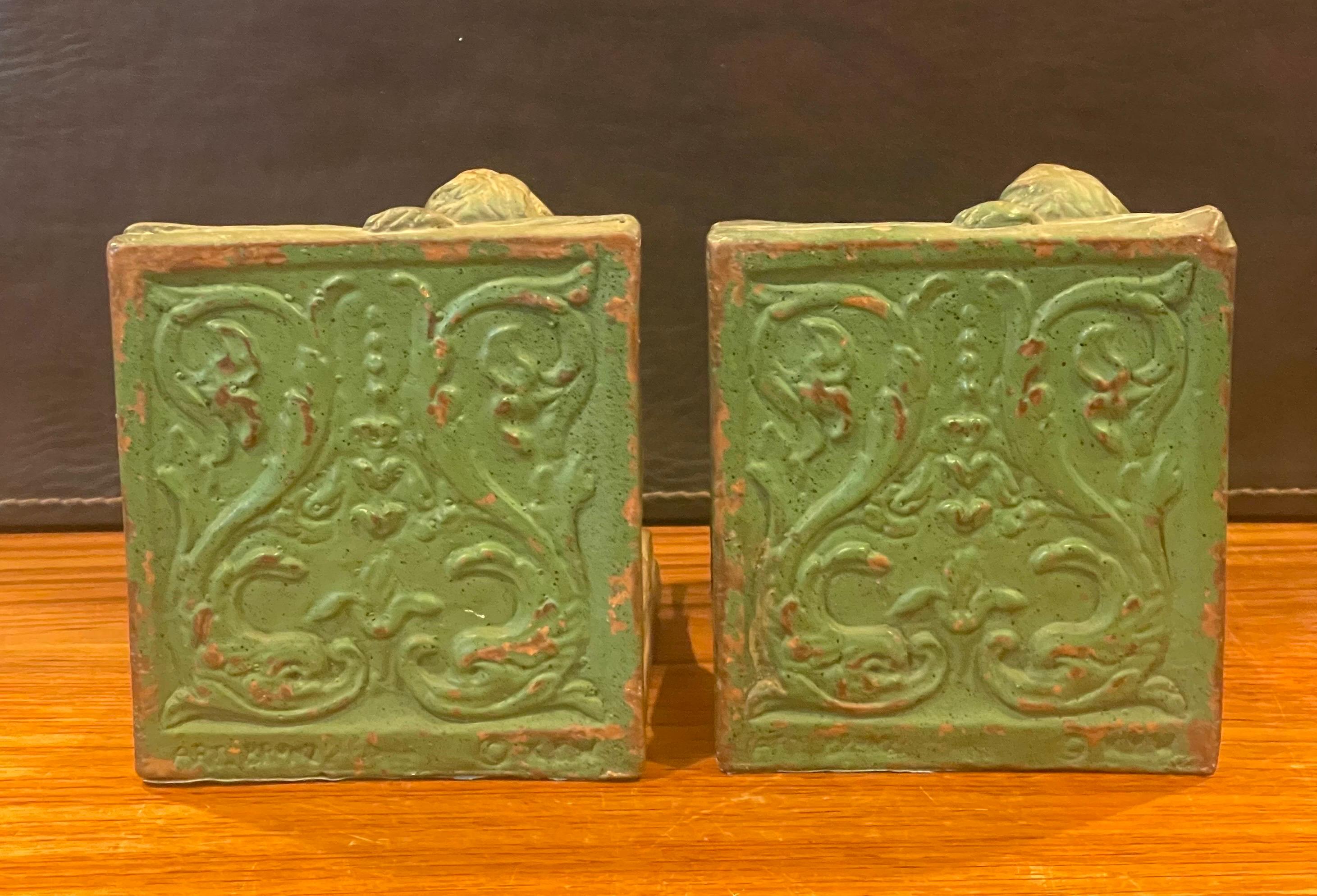 Pair of Bronze Clad Cherub Art Deco Bookends by Art Bronze For Sale 3