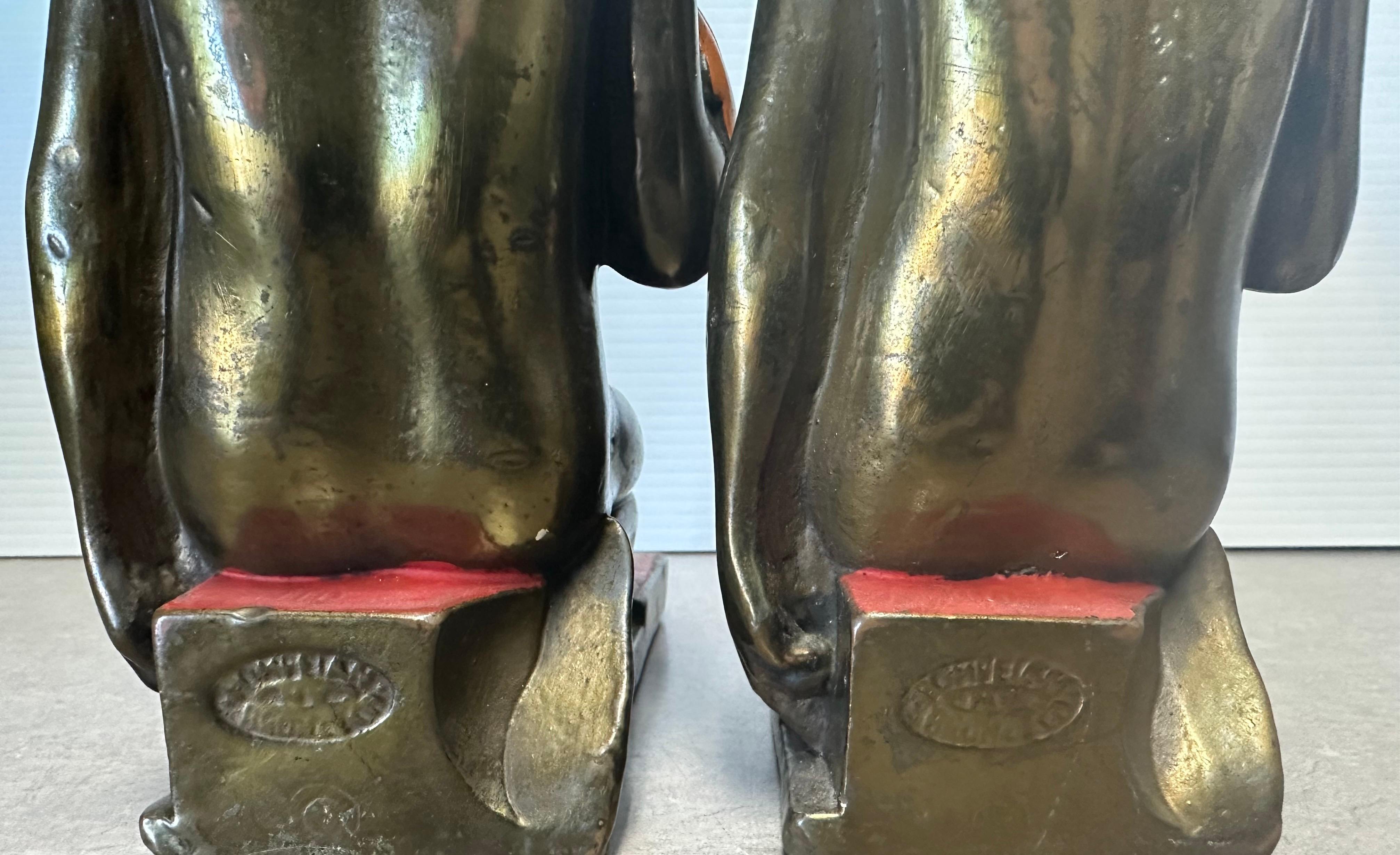 Pair of Bronze-Clad Indian Braves Bookends by Paul Herzel for Pompeian Bronze Co For Sale 6