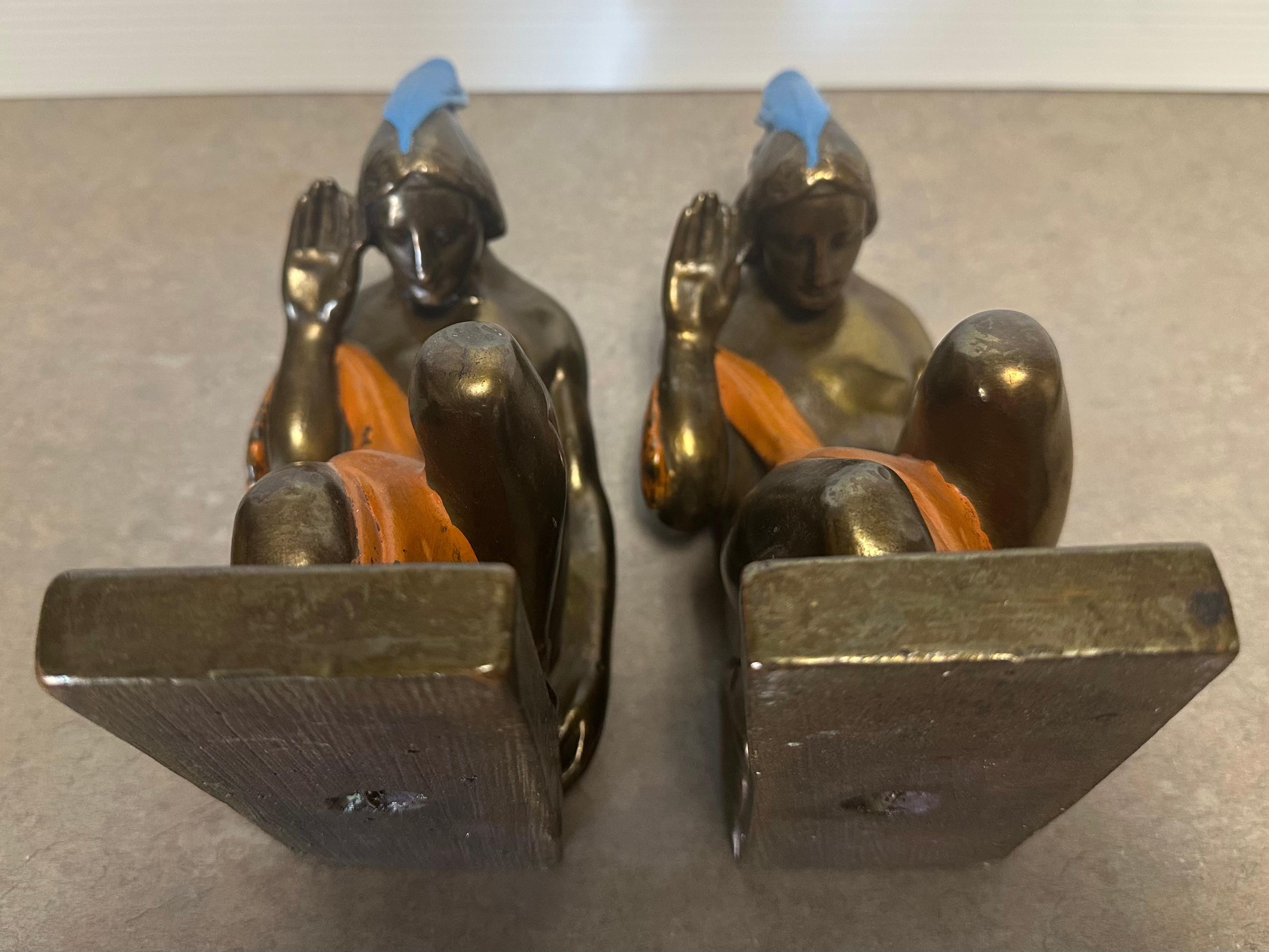 Pair of Bronze-Clad Indian Braves Bookends by Paul Herzel for Pompeian Bronze Co For Sale 9