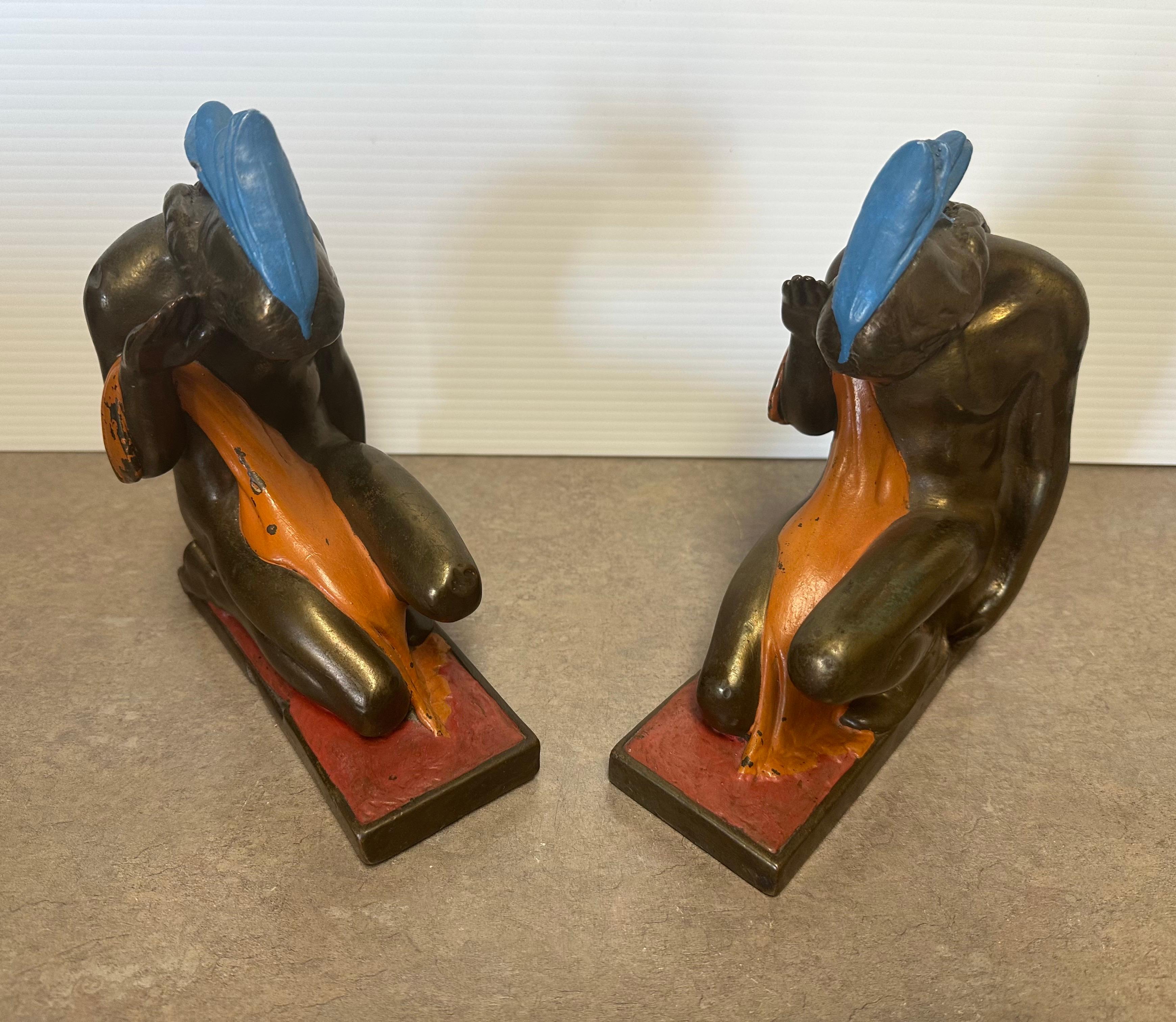 Pair of Bronze-Clad Indian Braves Bookends by Paul Herzel for Pompeian Bronze Co For Sale 3