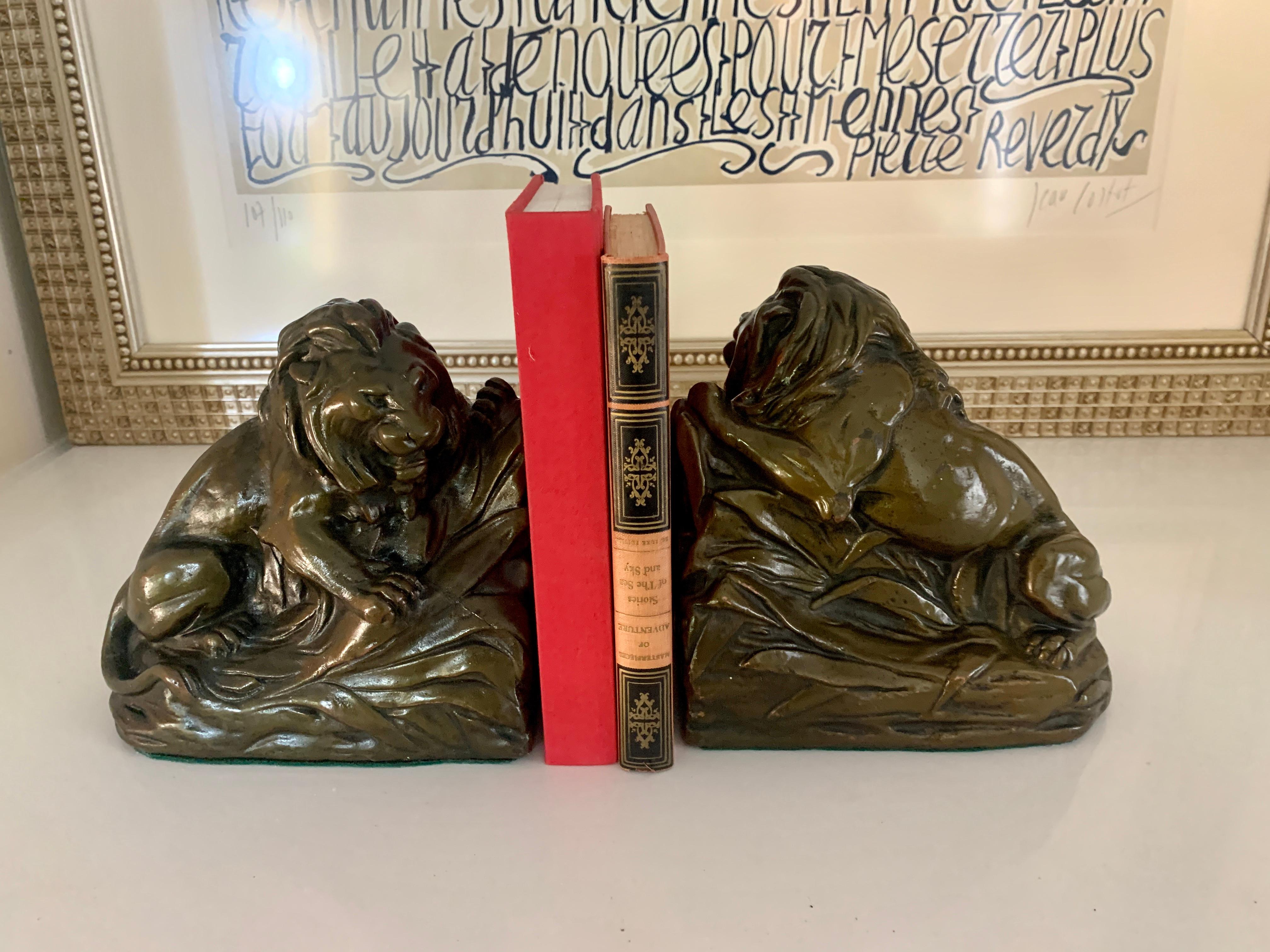 Powder-Coated Pair of Bronze Clad Lion Bookends