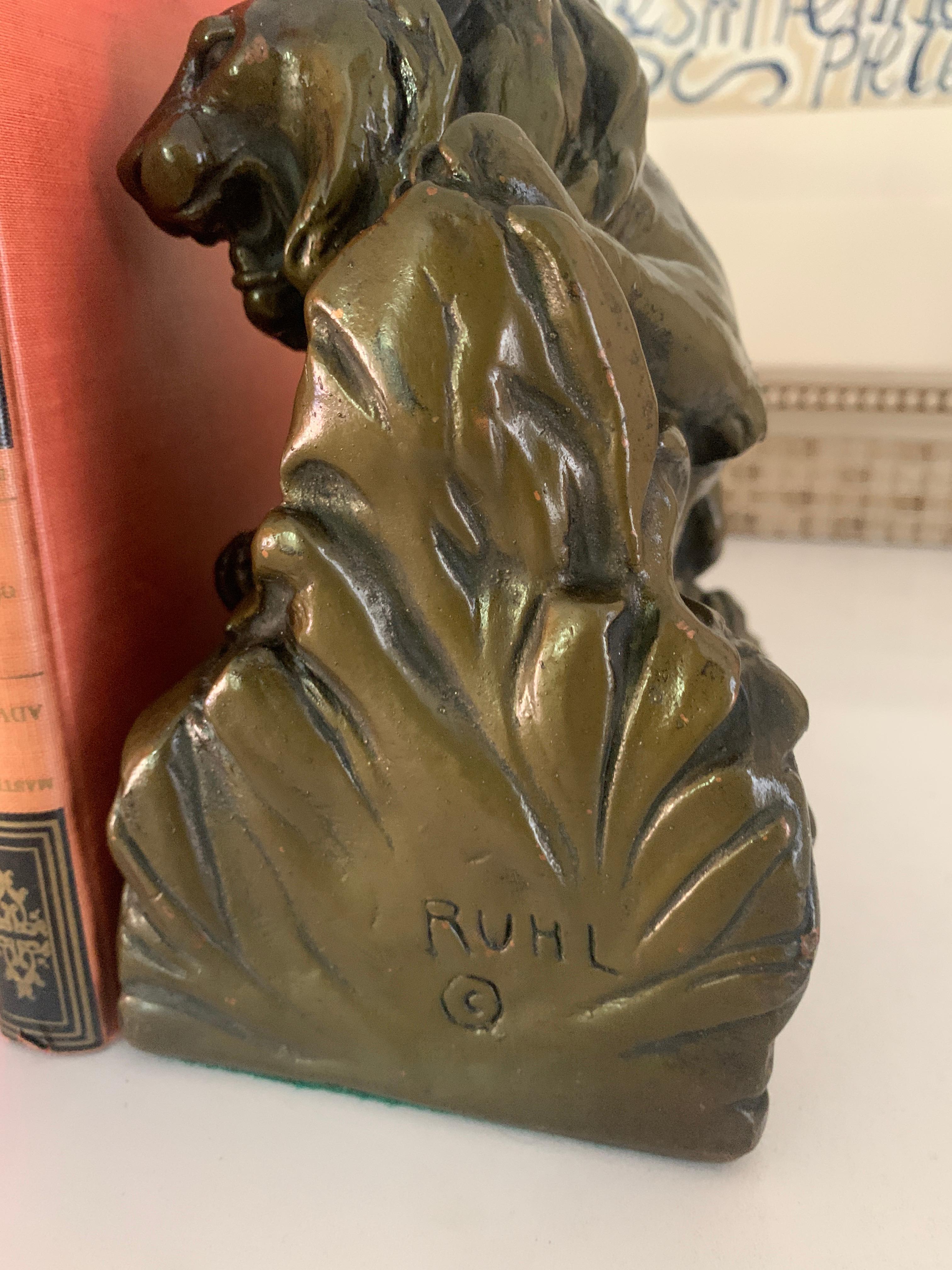 Pair of Bronze Clad Lion Bookends 1
