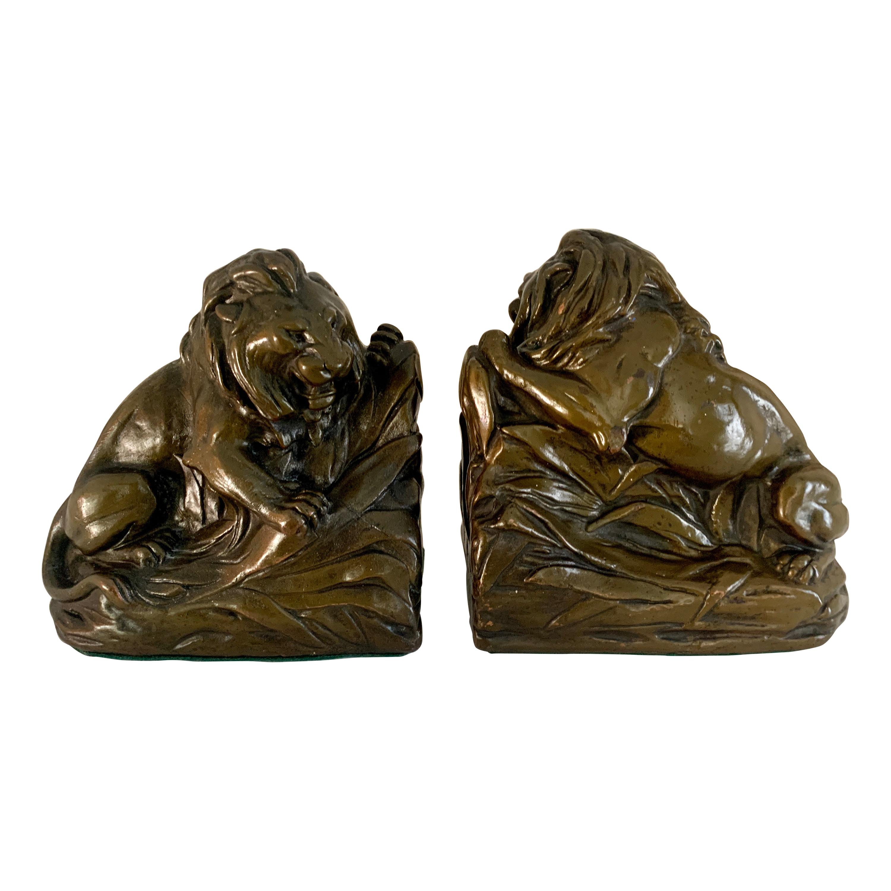 Pair of Bronze Clad Lion Bookends