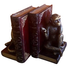 Vintage Pair of Bronze Clad Monkey Bookends