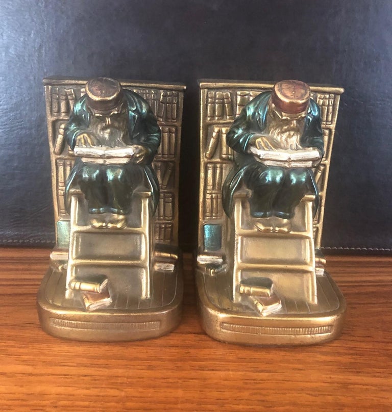 Pair of Bronze Clad "Old Professor" Bookends by Marion Bronze Co. at