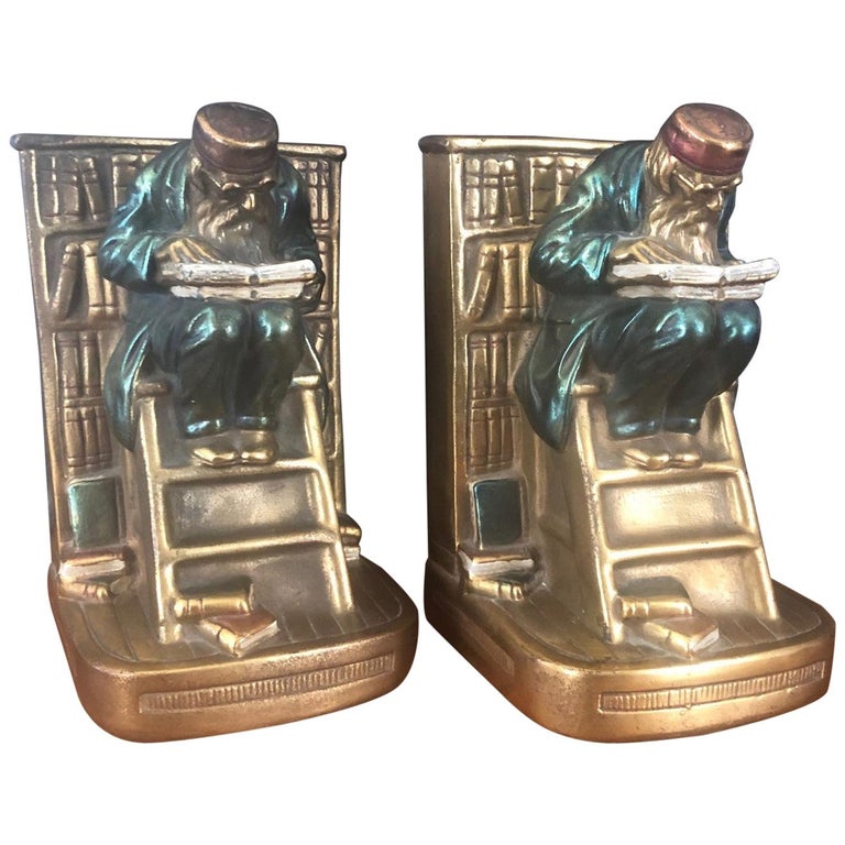 Pair of Bronze Clad "Old Professor" Bookends by Marion Bronze Co. at