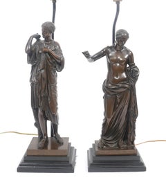 Pair of Bronze Classical Figural Lamps 19th C. By F. Barbedienne Fondeur