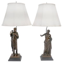 Pair of Bronze Classical Figural Lamps 19th C. By F. Barbedienne Fondeur
