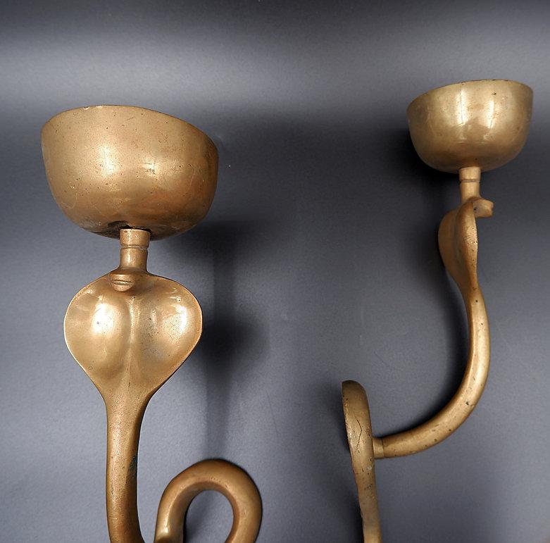 Pair of Bronze Cobra Snake Sconces - 1960s 5