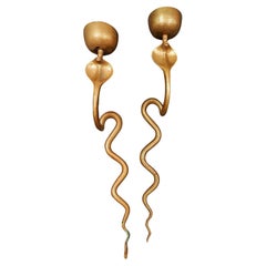 Vintage Pair of Bronze Cobra Snake Sconces - 1960s