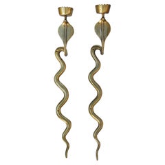 Pair of Bronze Cobra Snake Wall Light Sconces Midcentury, 1970, France