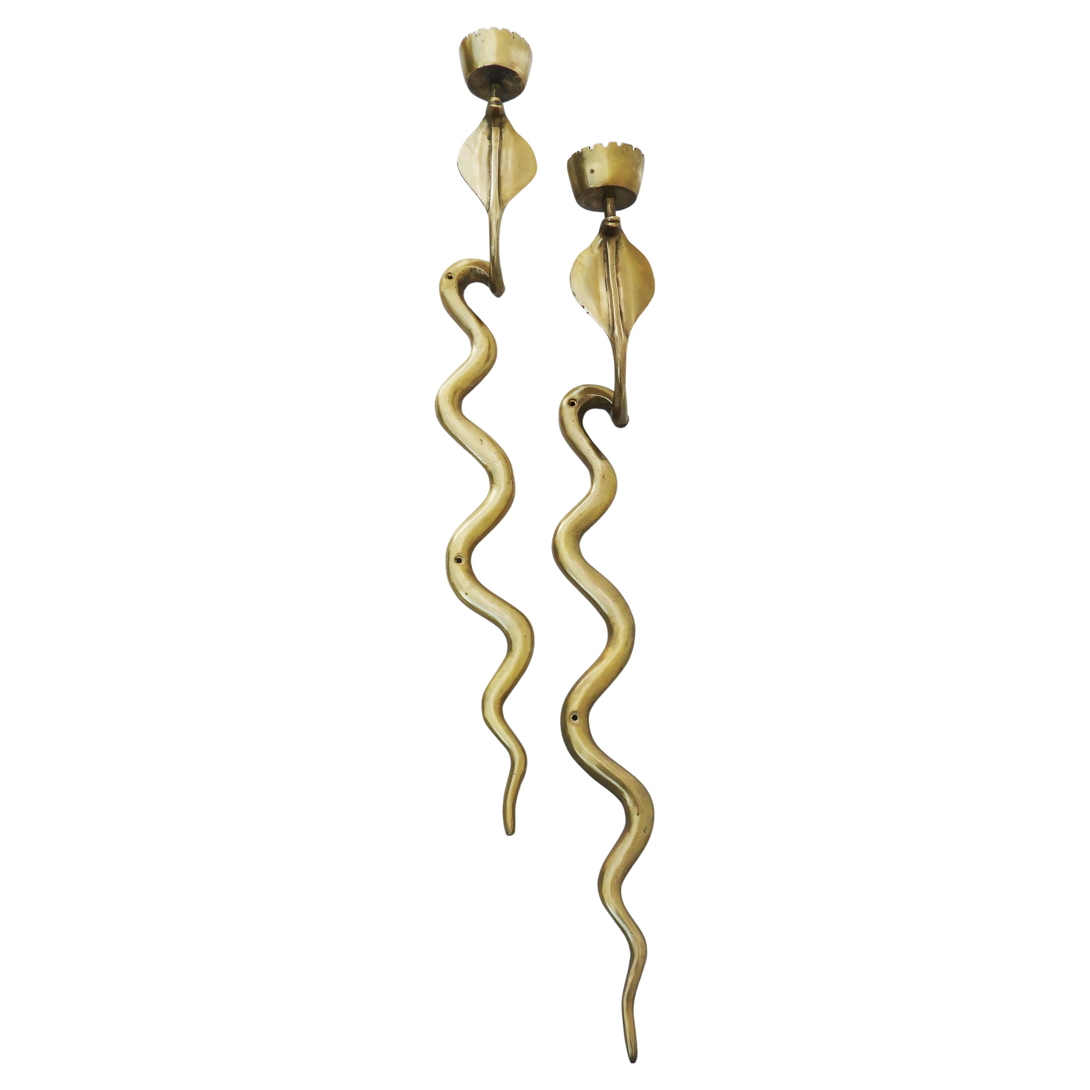 Pair of Bronze Cobra Snake Wall Light Sconces Midcentury, 1970, France