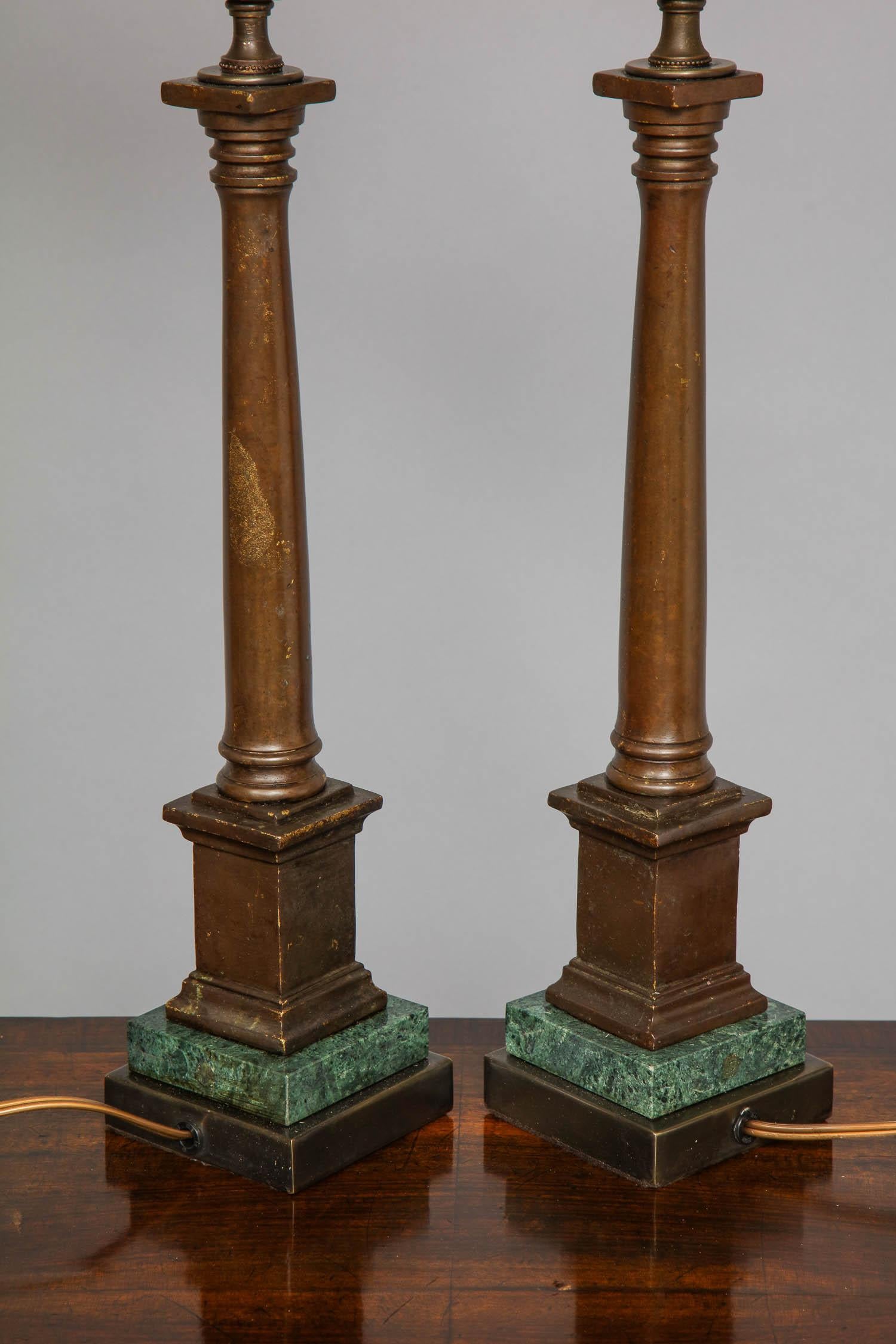 Pair of Bronze Column Lamps 4