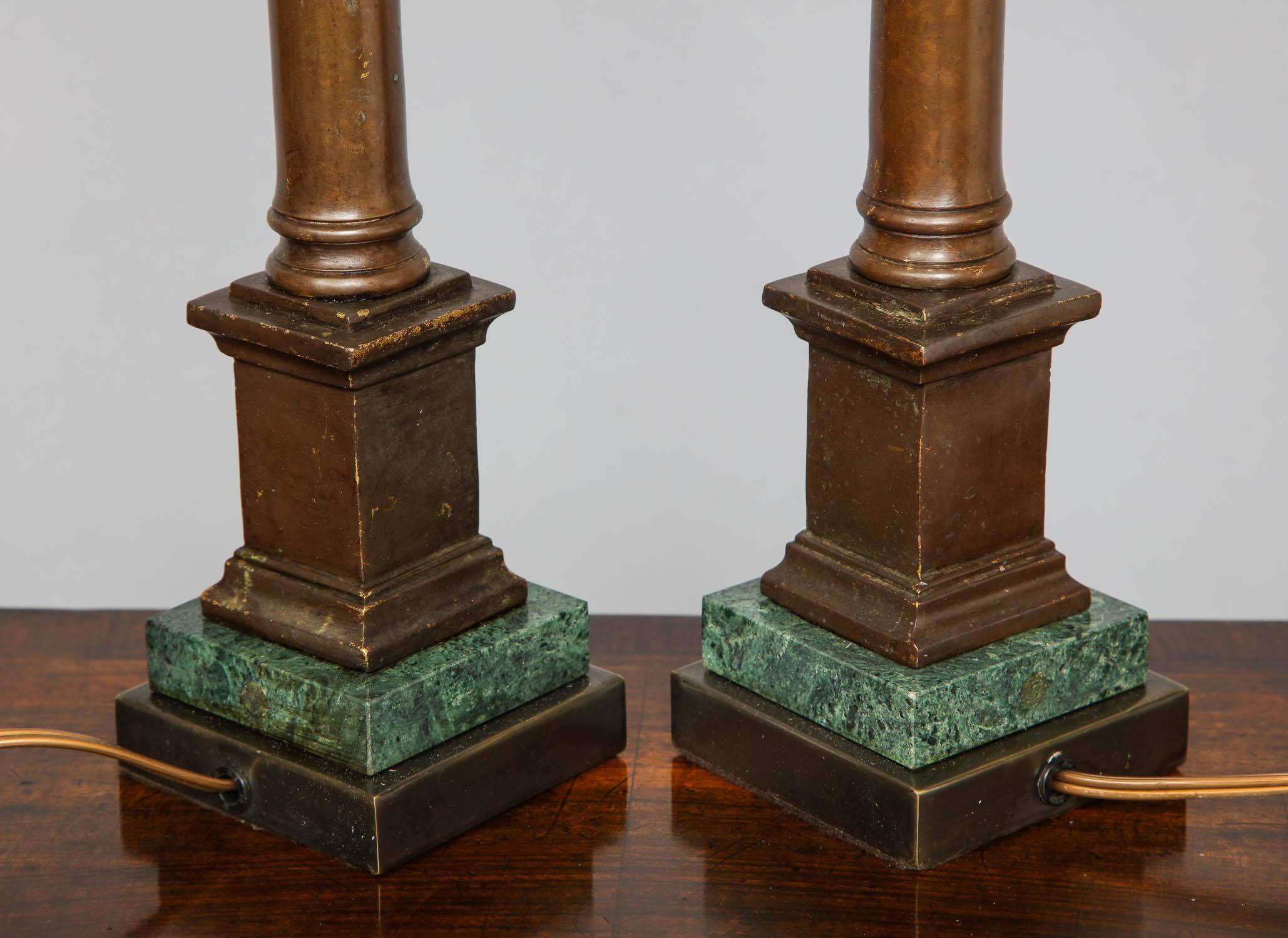 Pair of Bronze Column Lamps 5