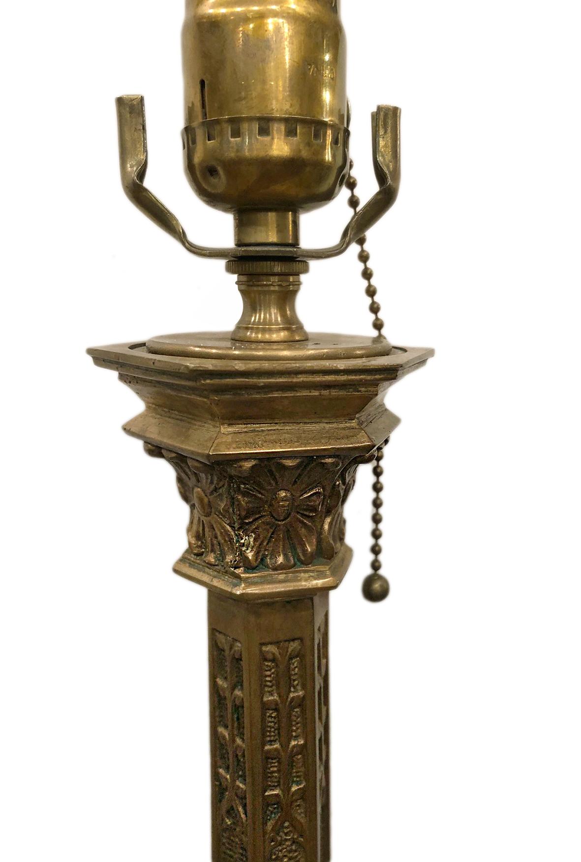 French Pair of Bronze Column Lamps For Sale