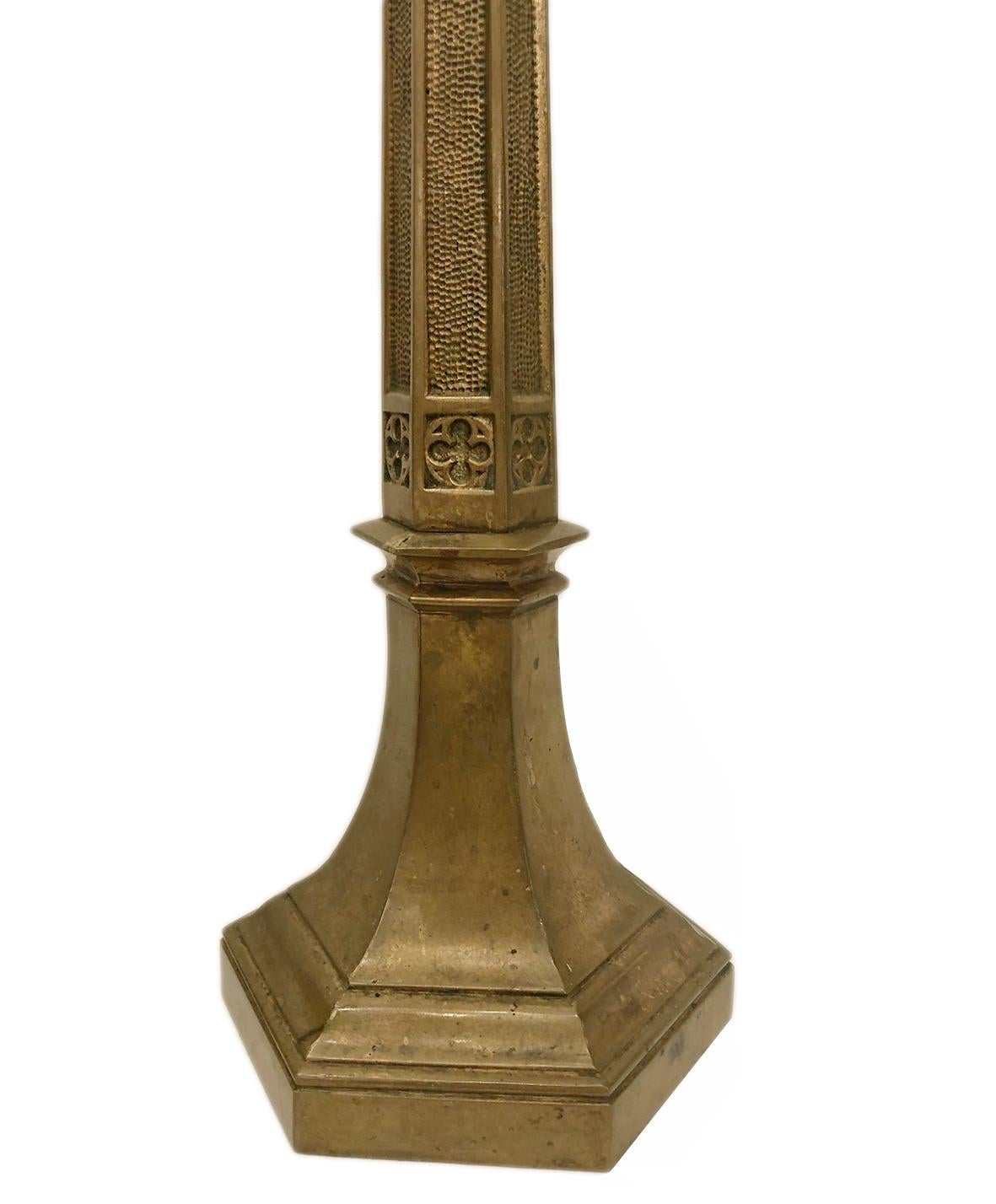 Gilt Pair of Bronze Column Lamps For Sale