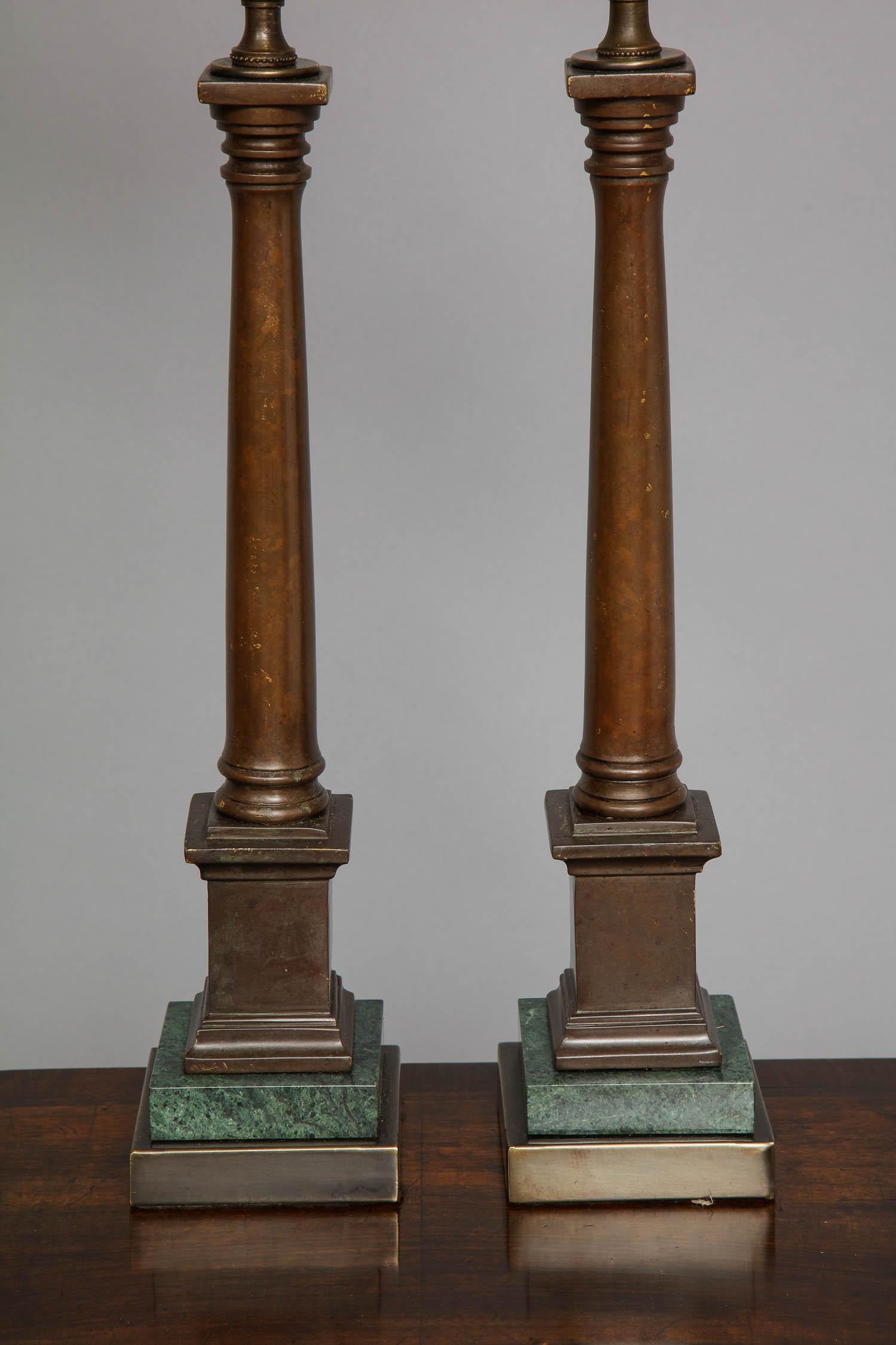 Pair of Bronze Column Lamps In Good Condition In Greenwich, CT