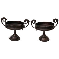 Pair of Bronze Compotes with Dragon Lion Handles