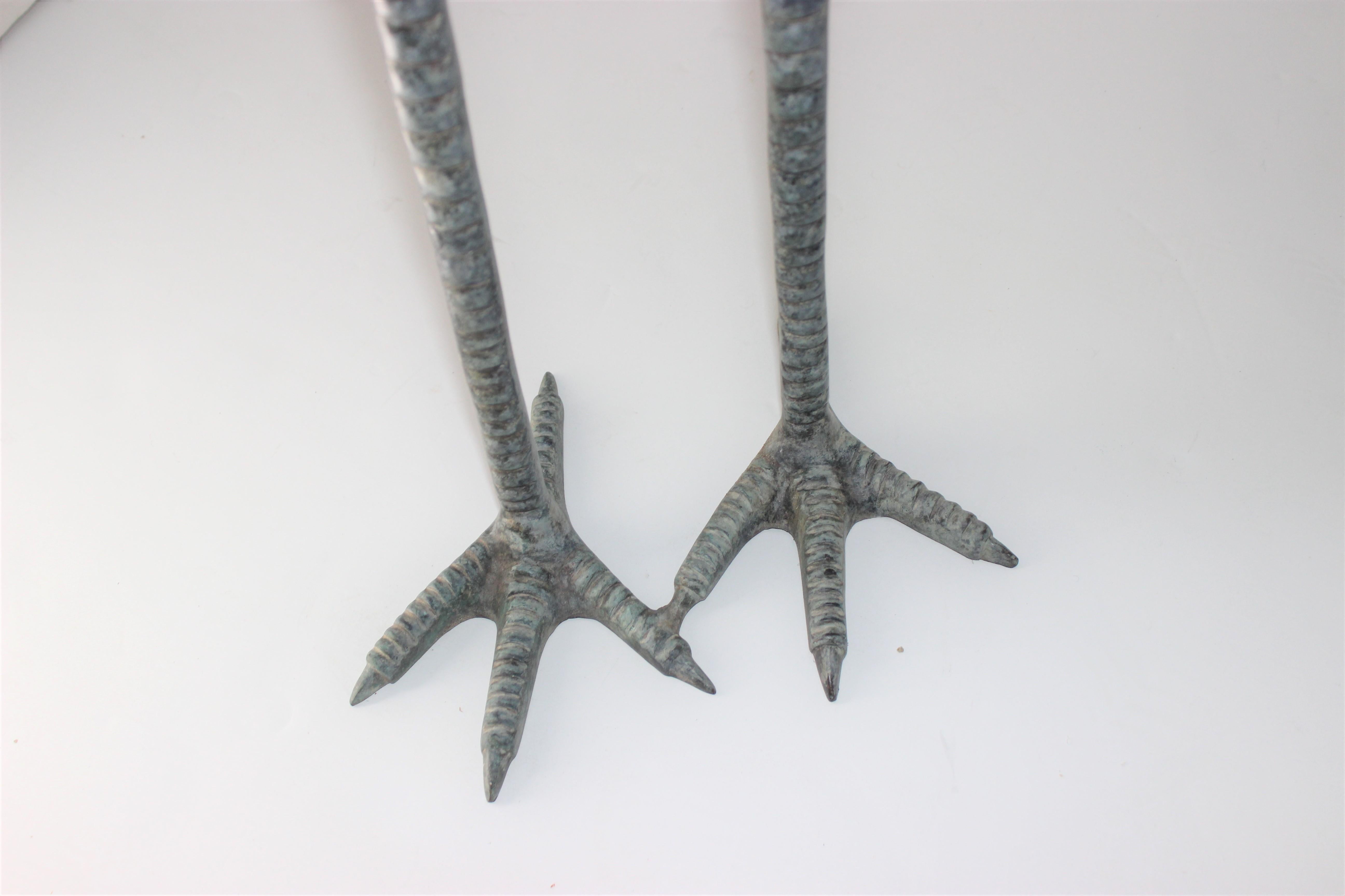 Patinated Pair of Bronze Crane Figures