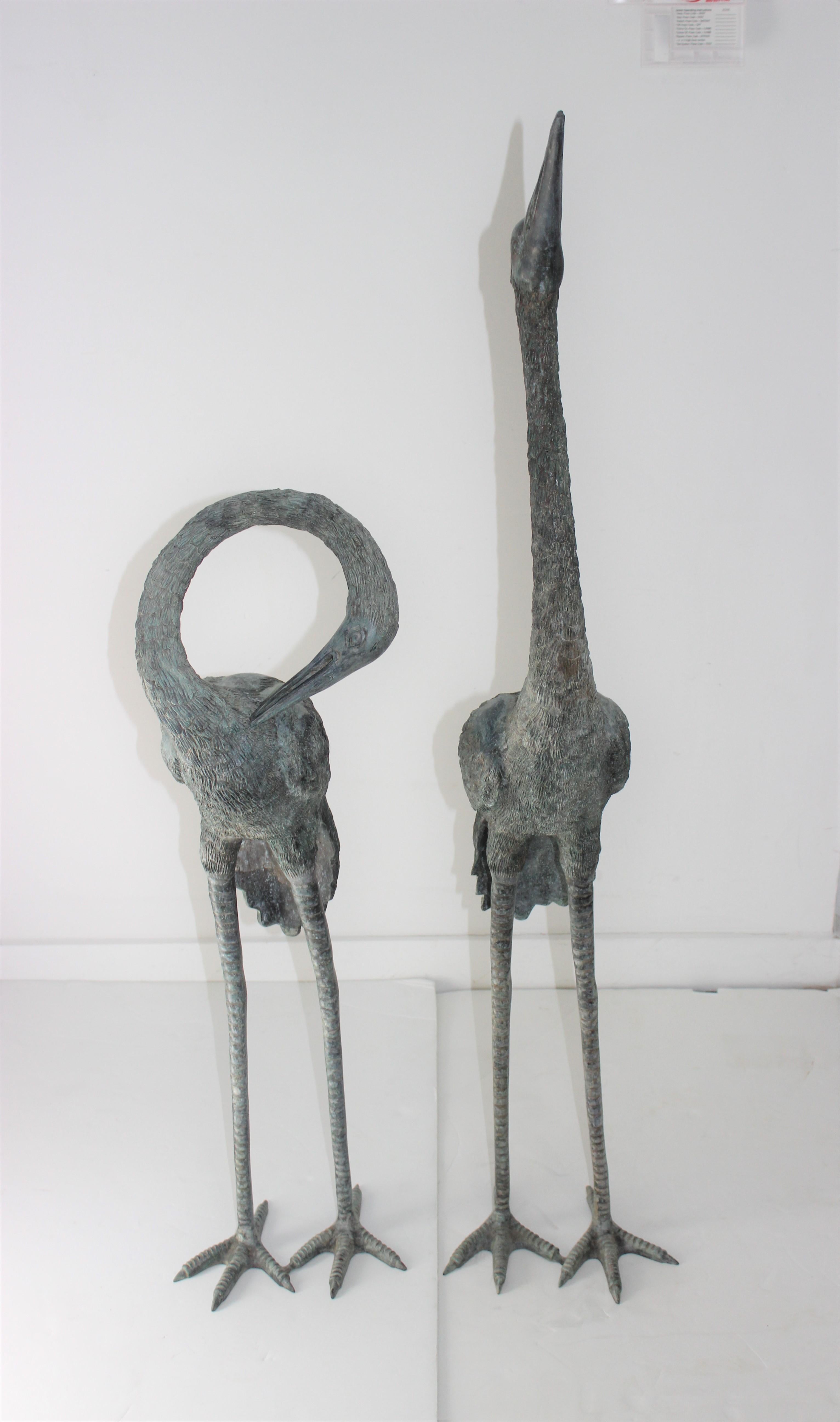 Pair of Bronze Crane Figures In Good Condition In West Palm Beach, FL