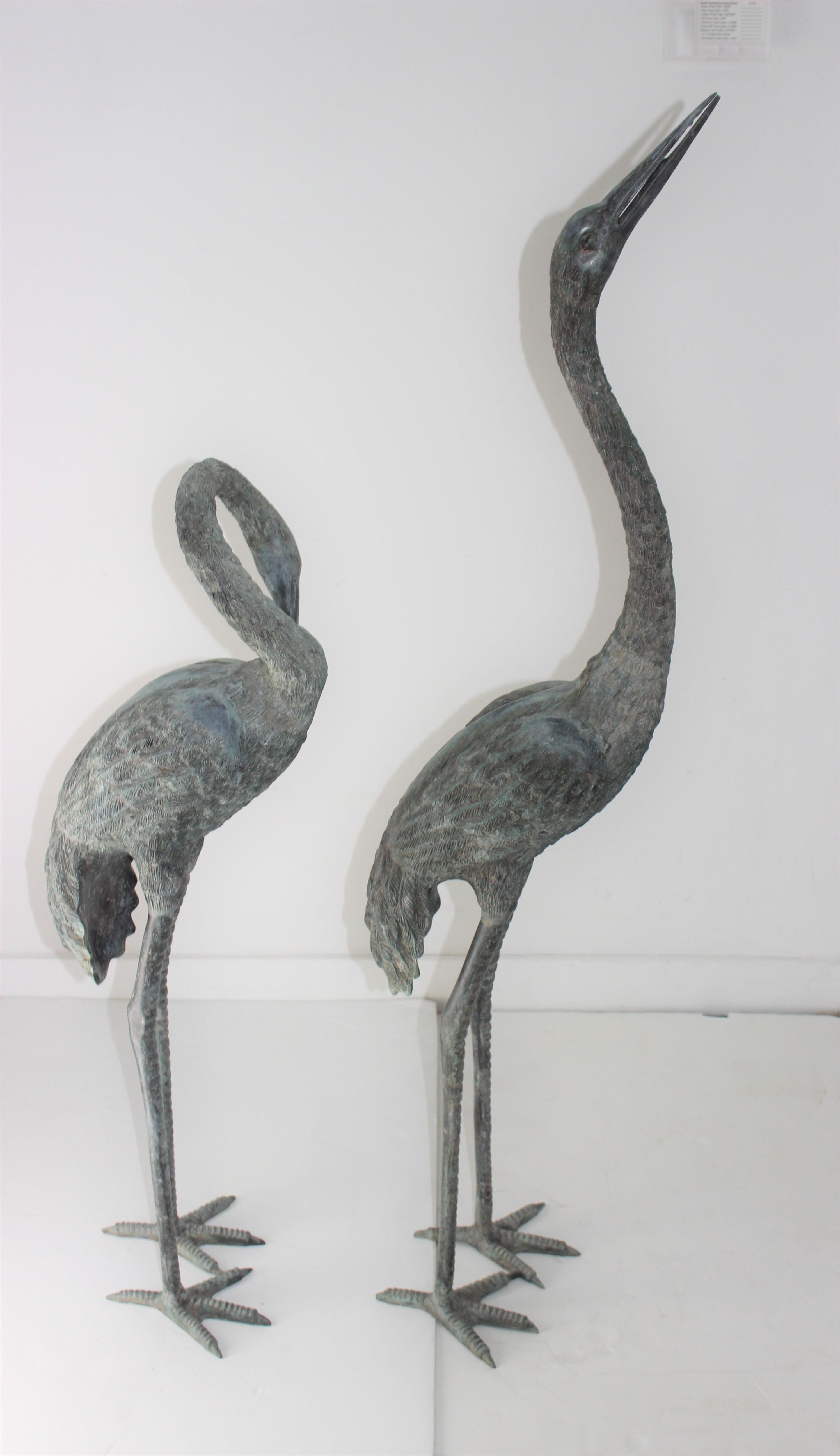 20th Century Pair of Bronze Crane Figures
