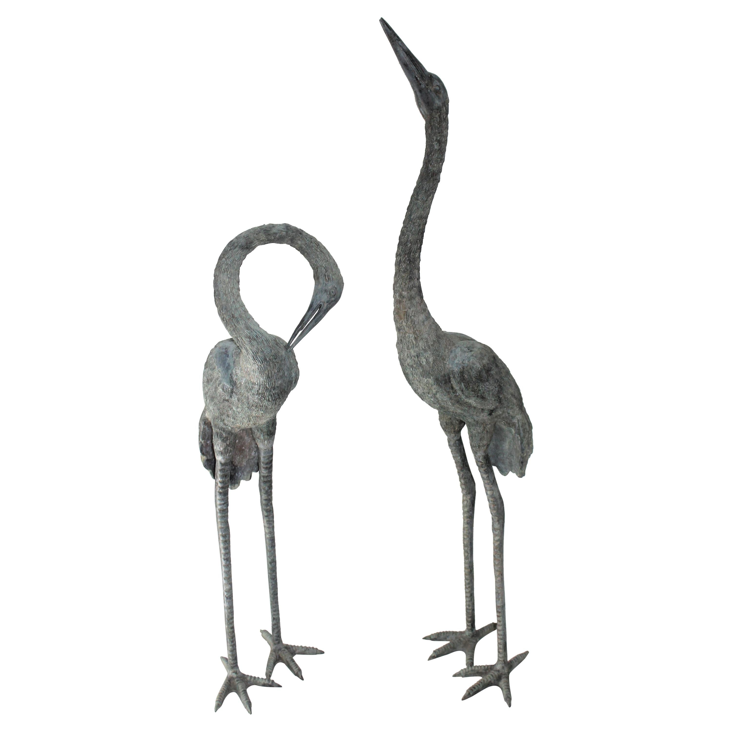 Pair of Bronze Crane Figures