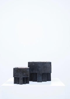 Pair of Bronze Cross Pots, Signed Arno Declercq