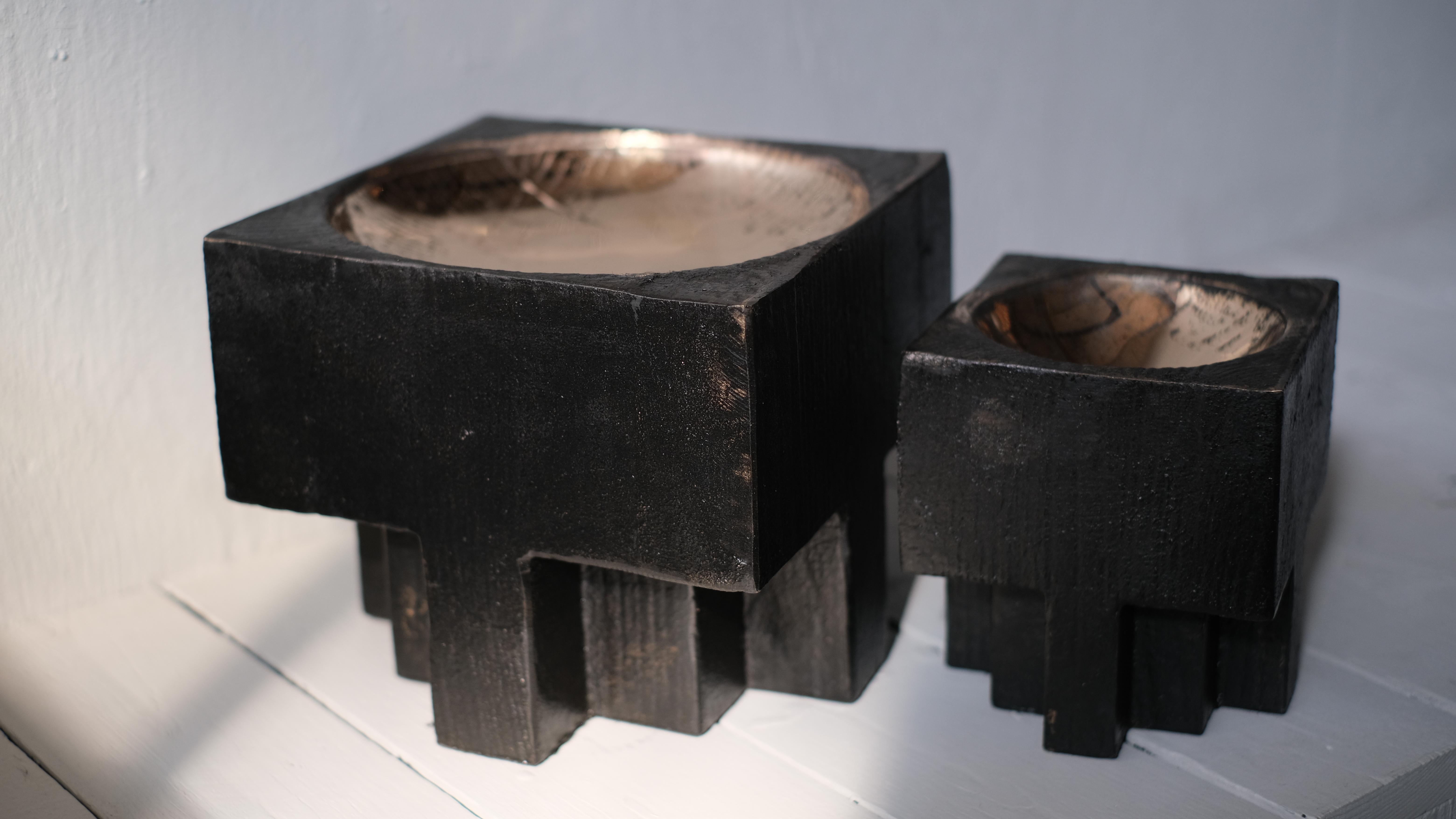 Contemporary Pair of Bronze Cross Pots, Signed Arno Declercq For Sale