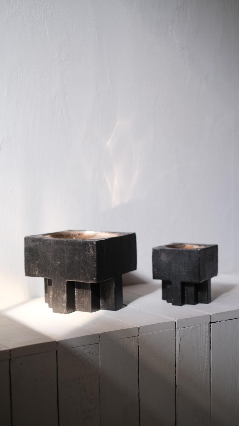 Pair of Bronze Cross Pots, Signed Arno Declercq For Sale at 1stDibs