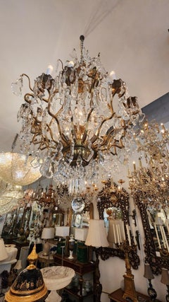 Pair of Bronze Crystal Chandeliers