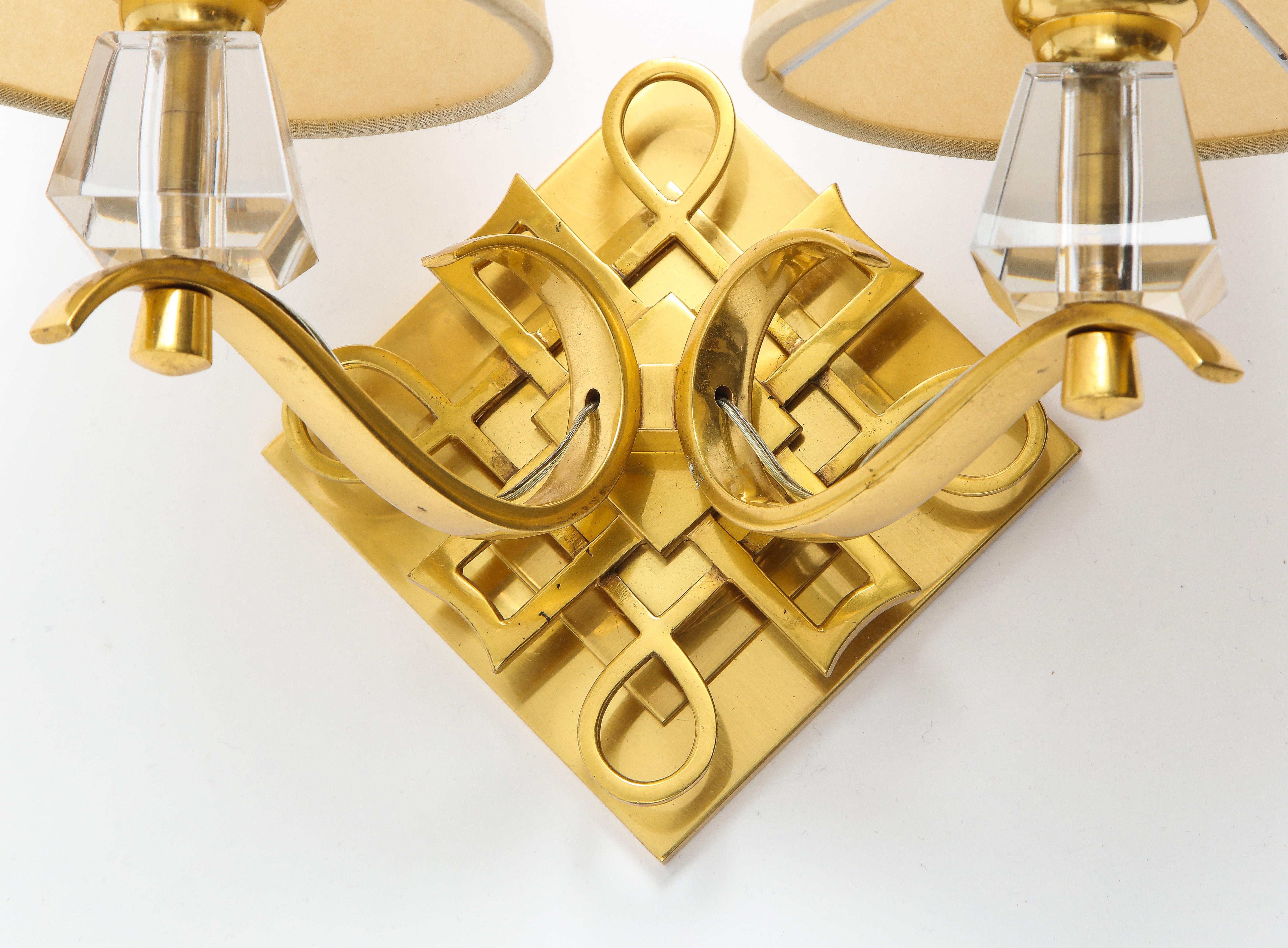 Pair of Bronze and Crystal Sconces by Jules Leleu, France, 1960s 3