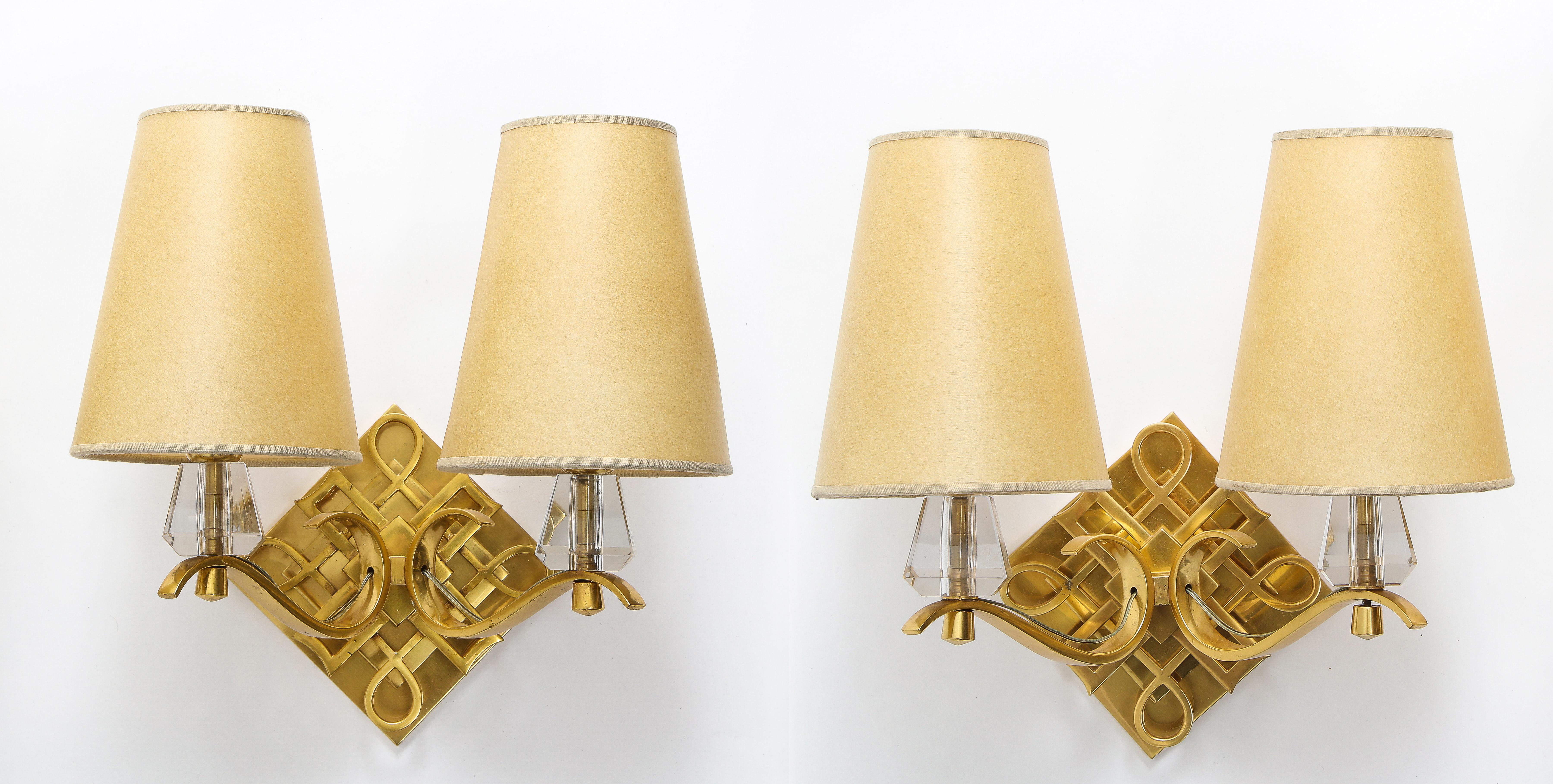 Pair of Bronze and Crystal Sconces by Jules Leleu, France, 1960s 4