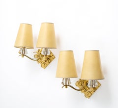 Pair of Bronze and Crystal Sconces by Jules Leleu, France, 1960s