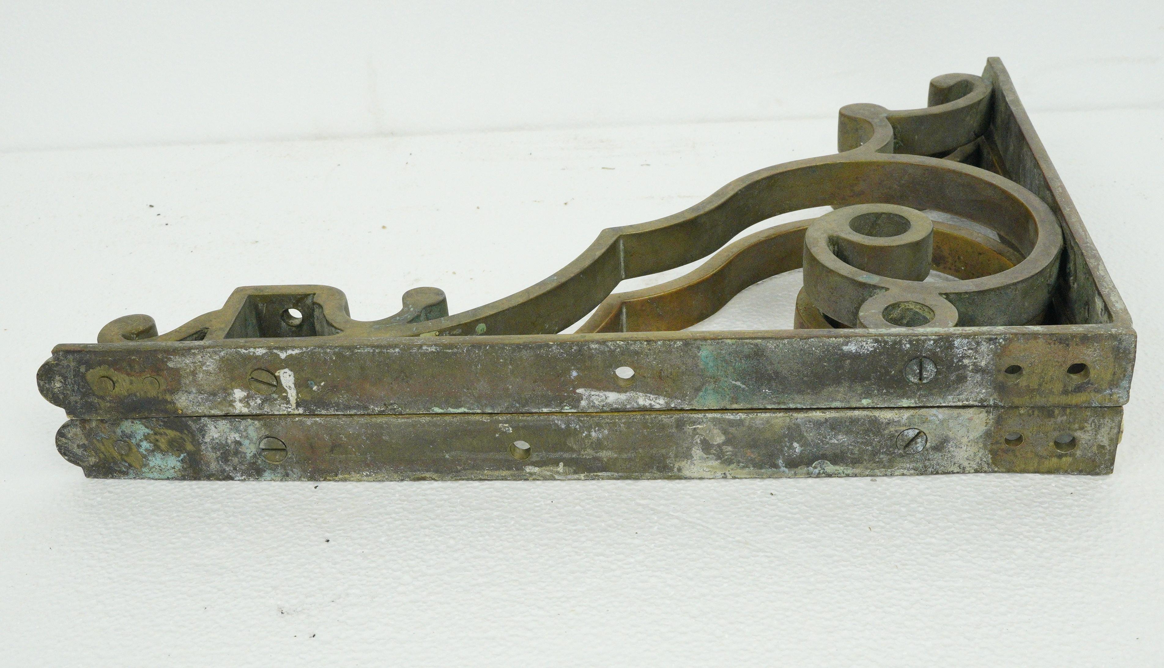 Pair of Bronze Curled Shelf Brackets with Swirls For Sale 6
