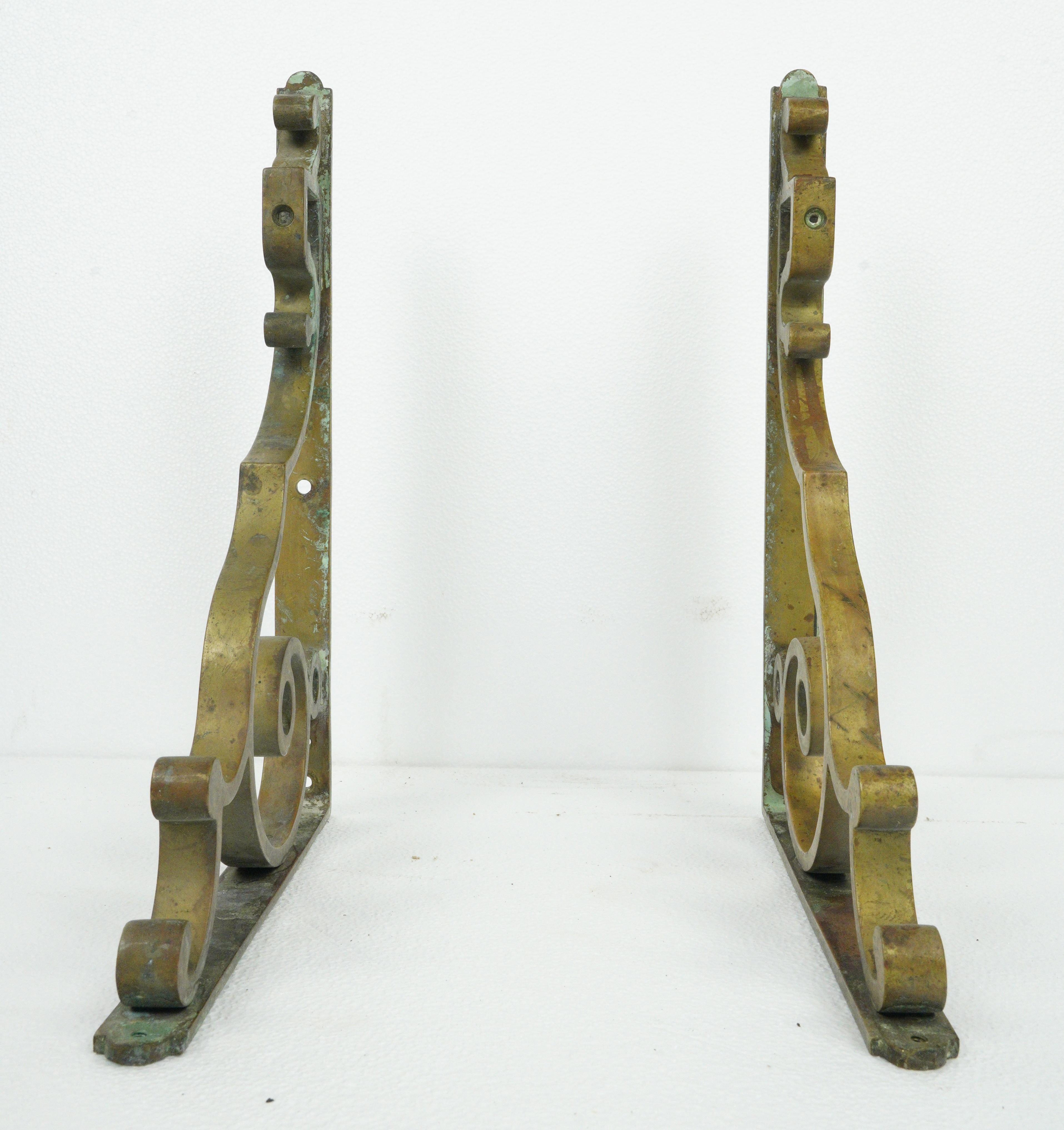 American Pair of Bronze Curled Shelf Brackets with Swirls For Sale