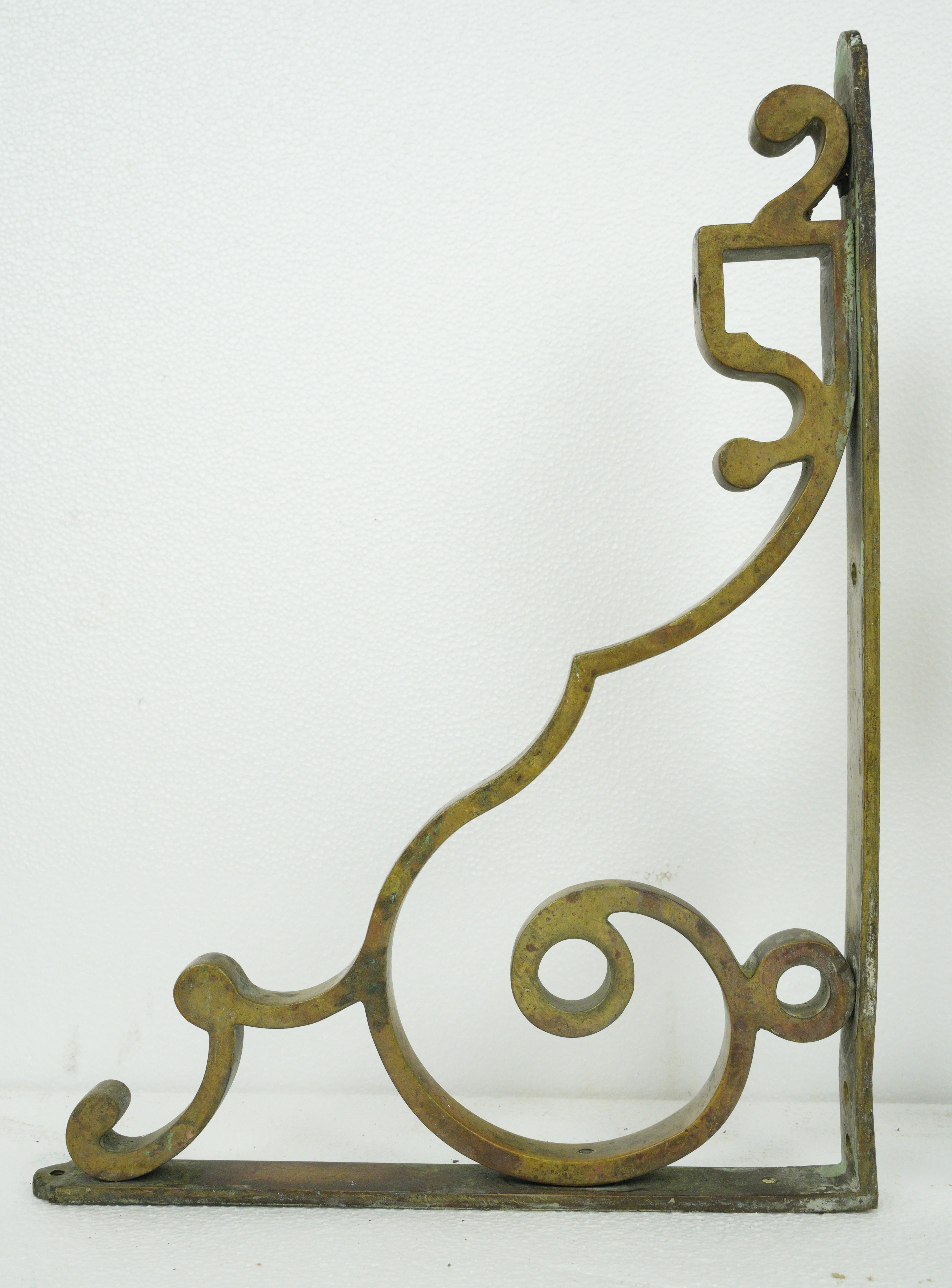 Pair of Bronze Curled Shelf Brackets with Swirls For Sale 2