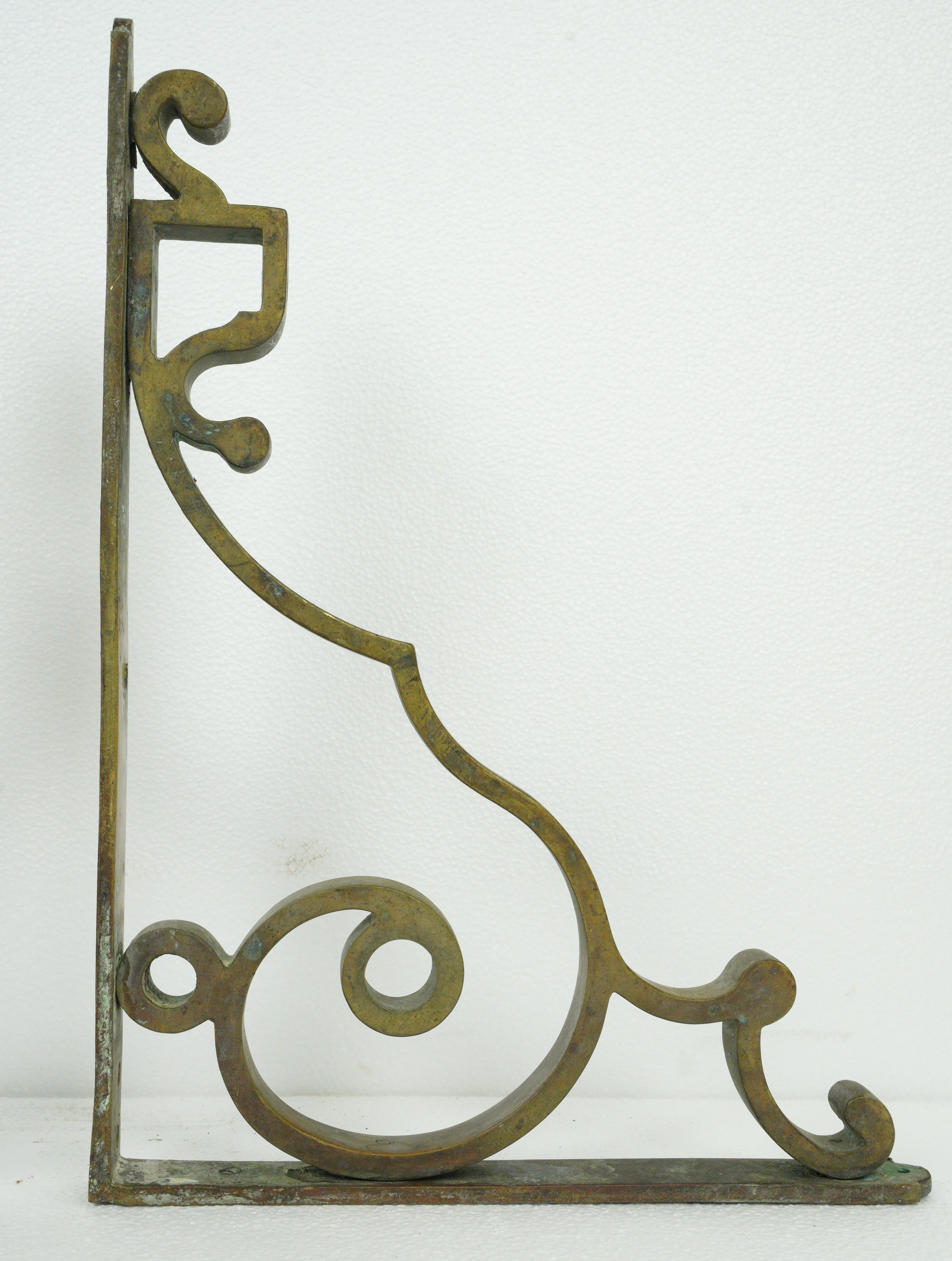 Pair of Bronze Curled Shelf Brackets with Swirls For Sale 3