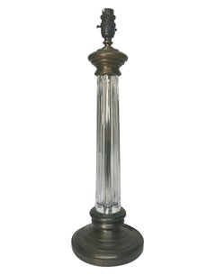 Pair Of Bronze & Cut Glass Column Lamps