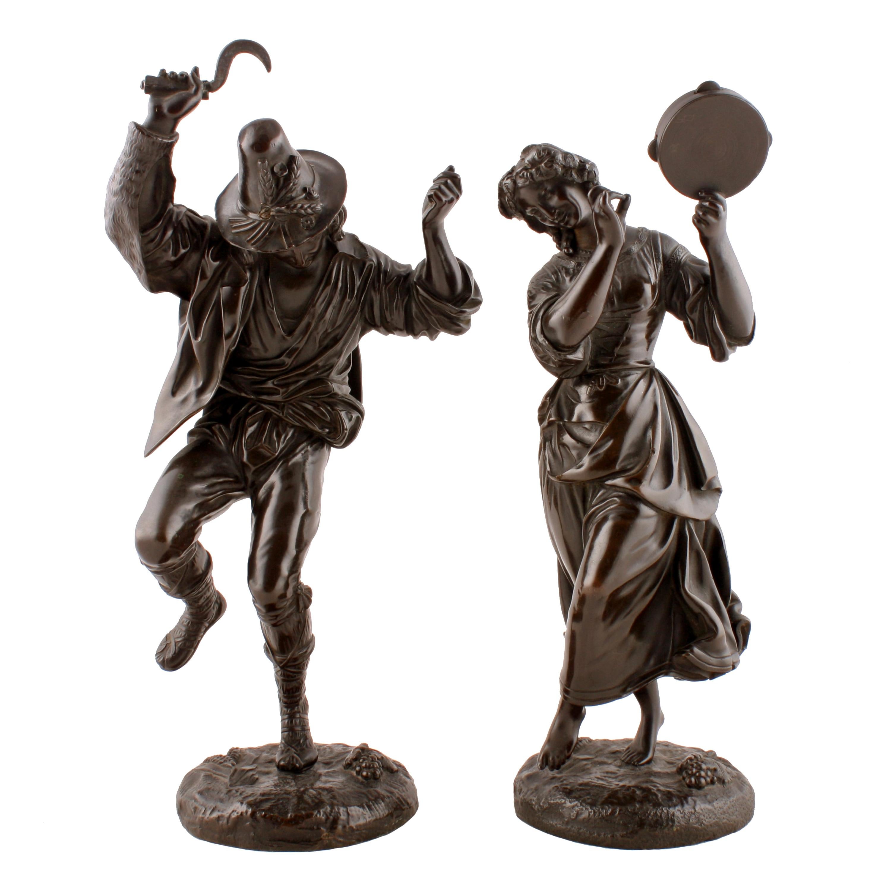 Pair of Bronze Dancing Peasant Figures For Sale