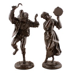 Pair of Bronze Dancing Peasant Figures